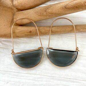 Smoky Gray Crescent Crystal Gold Tone Dangle Drop‎ Earrings